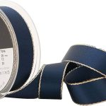 Borði með gullrönd (15mm – navy)