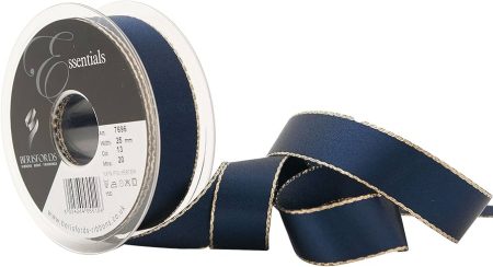 Borði með gullrönd (15mm – navy)