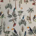 Digital Linen Birds (132cm - Cream)