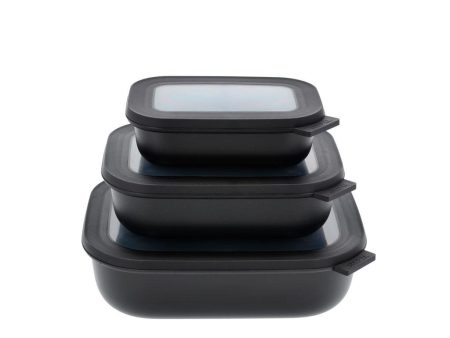 Mepal – Cirqula skálasett með loki 3stk lágar ferkantaðar black